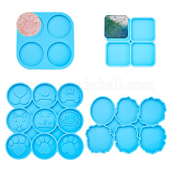 Boutigem 4pcs 4 moldes de silicona de estilo diy, para moldes de resina, herramientas de molde de artesanía de arcilla, pepitas y cuadrado, cielo azul profundo, 89~140x89~140x6~7.5mm, diámetro interior: 41~50x38~46 mm, 1pc / estilo