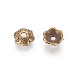 6-Petal Tibetan Style Alloy Flower Bead Caps, Cadmium Free & Nickel Free & Lead Free, Antique Bronze, 6x2mm, Hole: 1mm