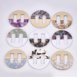 Пряжки из алюминия и ацетата целлюлозы (смолы), плоско-круглые, разноцветные, 61x4.5~5 мм, отверстие : 31x11 мм