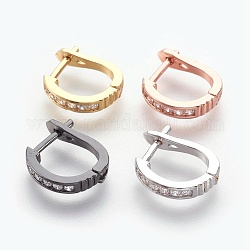 Brass Micro Pave Cubic Zirconia Hoop Earrings, Clear, Mixed Color, 14~15x13x2.5~3mm, Pin: 1mm