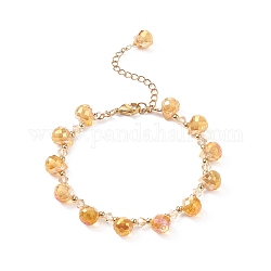Bracelet en perles de verre en forme de larme de cristal autrichien imitation, 304 bijoux en acier inoxydable pour femme, verge d'or, 7-1/2 pouce (19 cm)