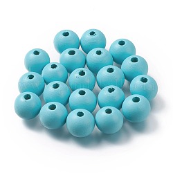 Perles de bois naturel peintes, ronde, lumière bleu ciel, 16mm, Trou: 4mm