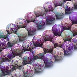Brins de perles de jaspe impérial naturel, teinte, ronde, bleu violet, 6mm, Trou: 1mm, Environ 62 pcs/chapelet, 15.5 pouce