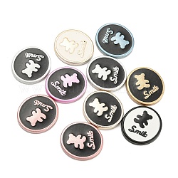 Opaque Resin Cabochons, Flat Round with Bear, Mixed Color, 24x22x4mm