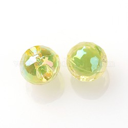 UV Plating Acrylic Drilled Round Beads, Faceted, Green Yellow, 16x17mm, Hole: 4mm, about 216pcs/500g