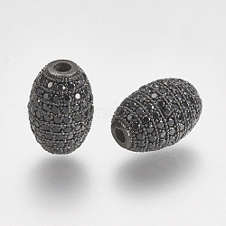 Perline zirconi micro pave  in ottone, ovale, nero, canna di fucile, 12x8mm, Foro: 1.5 mm