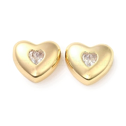 Perline in ottone, con vetro, cuore, vero placcato oro 18k, 12.5x14x6mm, Foro: 3x1.7 mm