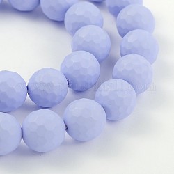 Faceted Round Shell Pearl Bead Strands, Frosted, Lavender, 10mm, Hole: 1mm, about 40pcs/strand, 15.7inch
