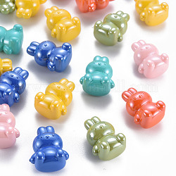 Perles acryliques opaques nacrées, la moitié foré, lapin, couleur mixte, 23x18.5x13mm, Trou: 3.5mm