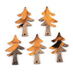 Pendenti in resina e legno di noce, albero di Natale, arancione, 38x24.5x3mm, Foro: 2 mm