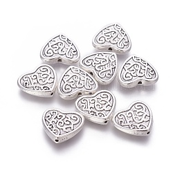Tibetan Style Alloy Beads, Lead Free and Cadmium Free, Antique Silver, Heart, 17x18.5x5mm, Hole: 2mm