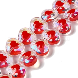 Fatti a mano perle di vetro fili, con smalto, cuore, rosso ciliegia, 11~12x12~12.5x6~6.5mm, Foro: 0.6 mm, circa 30pcs/filo, 13.27'' (33.7 cm)