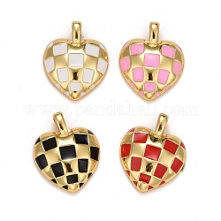 Rack Plating Brass Enamel Pendants, Long-Lasting Plated, Real 18K Gold Plated, Lead Free & Cadmium Free, 3D Heart, Mixed Color, 15x12x3.5mm, Hole: 1x2.5mm