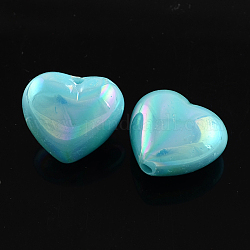 AB Color Plated Acrylic Heart Beads for Bubblegum Necklace, DeepSky Blue, 20x21x12mm, Hole: 3mm, about 170pcs/500g