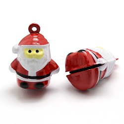 Likable Christmas Ornaments Santa Claus Brass Enamel Bell Pendants, Red, 34x25x20mm, Hole: 2mm