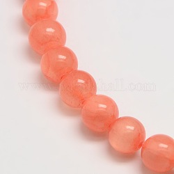 Dyed Natural Green Jade Beads Strands, Round, Light Salmon, 8mm, Hole: 1.5mm, about 46pcs/strand, 15.74 inch