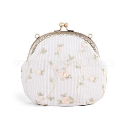 SHEGRACE Corduroy Clutch Evening Women Bag, with Alloy Flower Purse Frame Handle, Alloy Twisted Curb Chain, White, 200x200mm