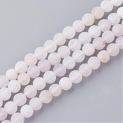 Brins de perles d'agate craquelée de feu naturel, mat, teinte, ronde, floral blanc, 10mm, Trou: 1.5mm, Environ 38 pcs/chapelet, 15.1 pouce