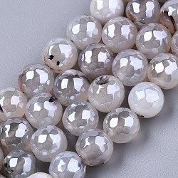 Chapelets de perles d'agate naturelle, perle plaquée lustre, facette, ronde, gainsboro, 9~10mm, Trou: 1mm, Environ 37 pcs/chapelet, 14.17 pouce ~ 14.57 pouces (36~37 cm)