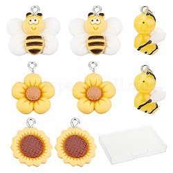 Sunnyclue 40pcs 4 pendentifs en résine de style, avec bélière en fer platine, fleur et abeille, couleur mixte, 19~25x15~24x5~10mm, Trou: 1.8~2mm, 4 style, 10 pcs / couleur, 40 pcs