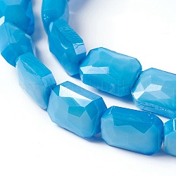 Abalorios de vidrio electroplate hebras, lustre de la perla chapado, rectángulo facetas, cielo azul profundo, 13.5~14x10x6.5~7mm, agujero: 1.2 mm, aproximamente 22 pcs / cadena, 12.2 pulgada (31 cm)
