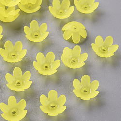 Protezioni tallone acrilico smerigliato, 6 -petal, fiore, giallo, 14x6mm, Foro: 2 mm, circa 1660pcs/500g
