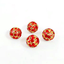 Латунной шариковой, с эмалью, золотые, круглые, красные, 11 мм
