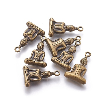 Tibetischer stil Aluminium Anhänger & Charms, Cadmiumfrei und Nickel frei und Bleifrei, Buddha, für Buddha, Antik Bronze, 36x23x8 mm, Bohrung: 3 mm