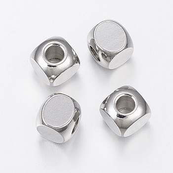 Perles en 304 acier inoxydable, cube, couleur inoxydable, 6x6x6mm, Trou: 3mm