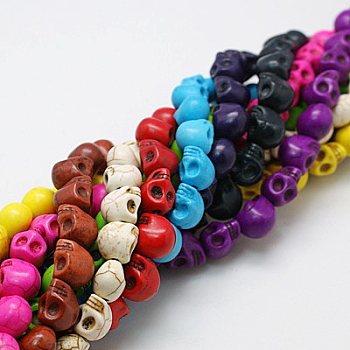 Synthetic Magnesite Beads Strands, Dyed, Halloween, Skull, Mixed Color, 10x8x9.5mm, Hole: 1mm, about 40pcs/strand, 15.7 inch