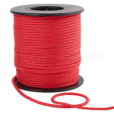 Nylon Braided Cords, Round, Red, 3mm, about 54.68 Yards(50m)/Roll