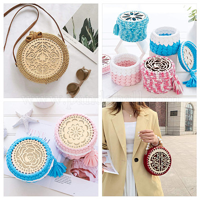 2Pcs Natural Wooden Basket Bottom Crochet Basket Base for DIY Craft Basket  Weaving Supplies Making Home Decoration 14CM