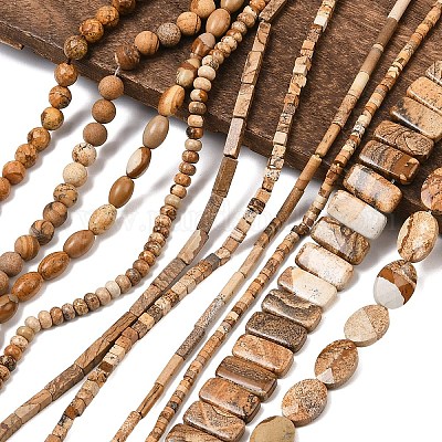 1 нить бусин из натуральной яшмы с рисунком&nbsp;G-YW0002-47-1