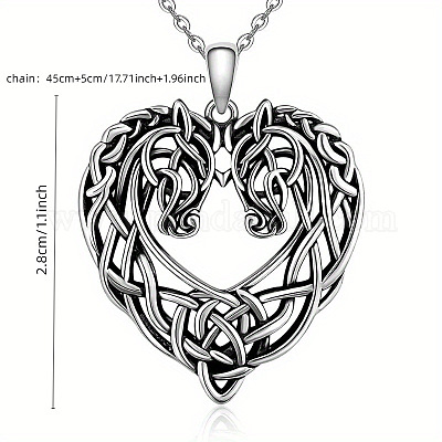 Кулон в виде сердца с конём и узлом викингов из сплава&nbsp;FS-WG2DD1C-01-1