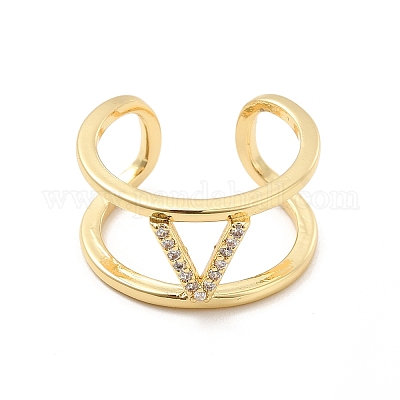 Кольцо-манжета с открытой буквой из прозрачного кубического циркония RJEW-A012-01G-V-1