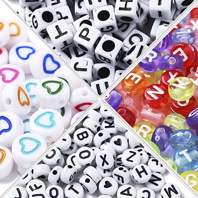 200pcs Alphabet Beads,7mm White Cube Beads,mixed Color Letters-acrylic  Beads-plastic Beads With 4mm Diameter Hole 