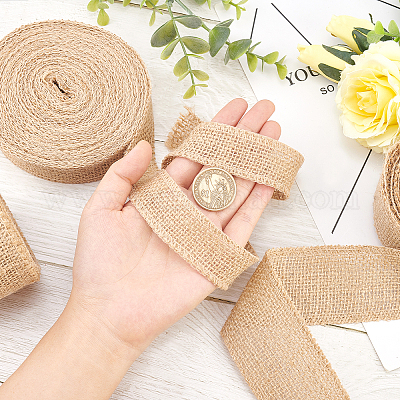 Pandahall 3 Rolls Burlap Ribbon Fabric 1 & 2 Inches Tan Hessian Jute Ribbon  Rolls Crafts for Wrapping Party Home Decoration