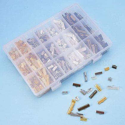 アクセサリー作り用 パンダホール680個4色アイアンリボンブレスレットブックマークピンチクリンプクランプエンドパーツコードエンドファスナー