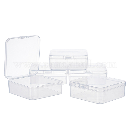 SUPERFINDINGS 5 Pack Clear Plastic Beads Storage Containers Boxes with Lids 9.5x9.5x3.5cm Small Square Plastic Organizer Storage Cases for Beads Jewelry Office Craft CON-WH0074-63E-1