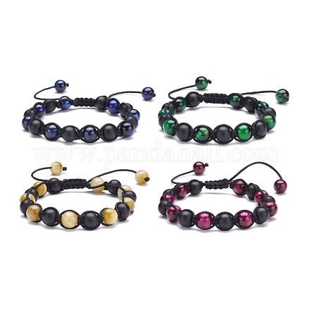 Набор плетеных браслетов из круглых каменных бусин BJEW-JB07260-1