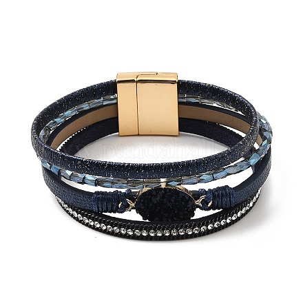 Bracelet en cuir vintage avec diamants incrustés de cristaux blancs européens et américains - boucle magnétique. ST9024758-1