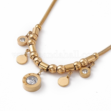 Collana con pendente in strass di cristallo con 304 catena a serpente tondo in acciaio inossidabile per donna NJEW-P269-09A-G-1