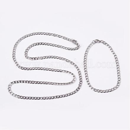 304 Stainless Steel Curb Chains Jewelry Sets SJEW-L178-03-1