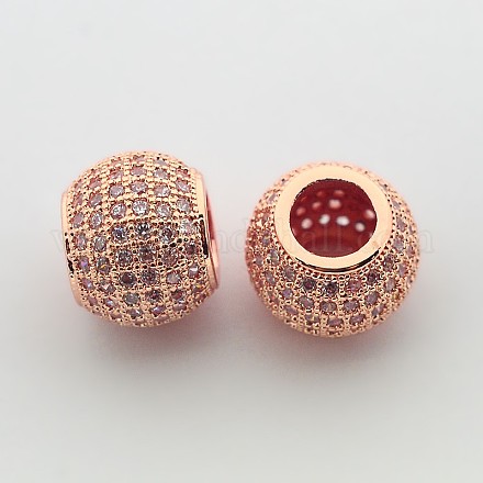 Perles européennes à bijoux en laiton avec zircone cubique CZ de micro pave ZIRC-N002-73RG-1