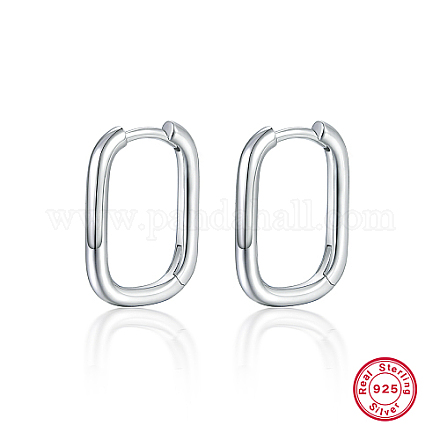 Rectangle Rhodium Plated 925 Sterling Silver Hoop Earrings IL6021-3-1