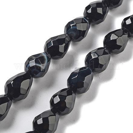 Natürliche schwarze Achat Perlen Stränge G-P520-B15-01-1