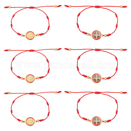 Anattasoul set di braccialetti a maglie in lega con medaglia di San Benedetto da 6 pz BJEW-AN0001-68-1