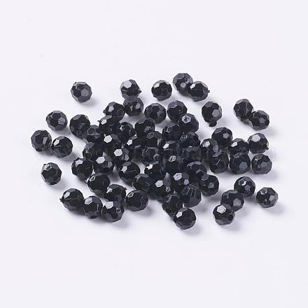 Negros facetados redondas abalorios de acrílico entrepiezas X-PAB6mmY-1-1