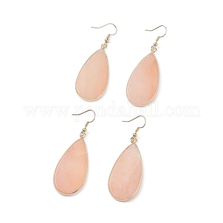 Natural Pink Aventurine Teardrop Dangle Earrings EJEW-G331-01G-08-1