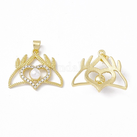 Rack Plating Brass Micro Pave Clear Cubic Zirconia Charms ZIRC-C041-14G-1